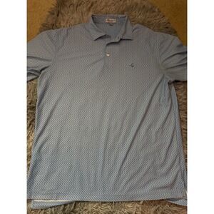 Peter Millar Summer Comfort Blue Geometric Pattern Polo Shirt Men's Size Large